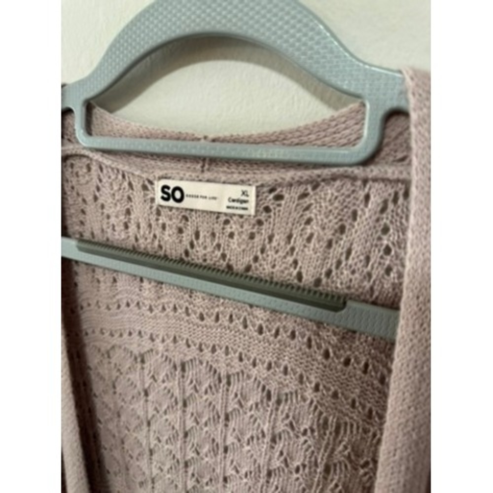 SO Goods For Life Mauve Pink Pointelle Knit Open Front Cardigan Sweater XL - Picture 3 of 5